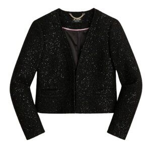 NWT JCrew Collarless Lady Chariot Jacket Blazer Womens 4 Black Sequin BM560 NEW